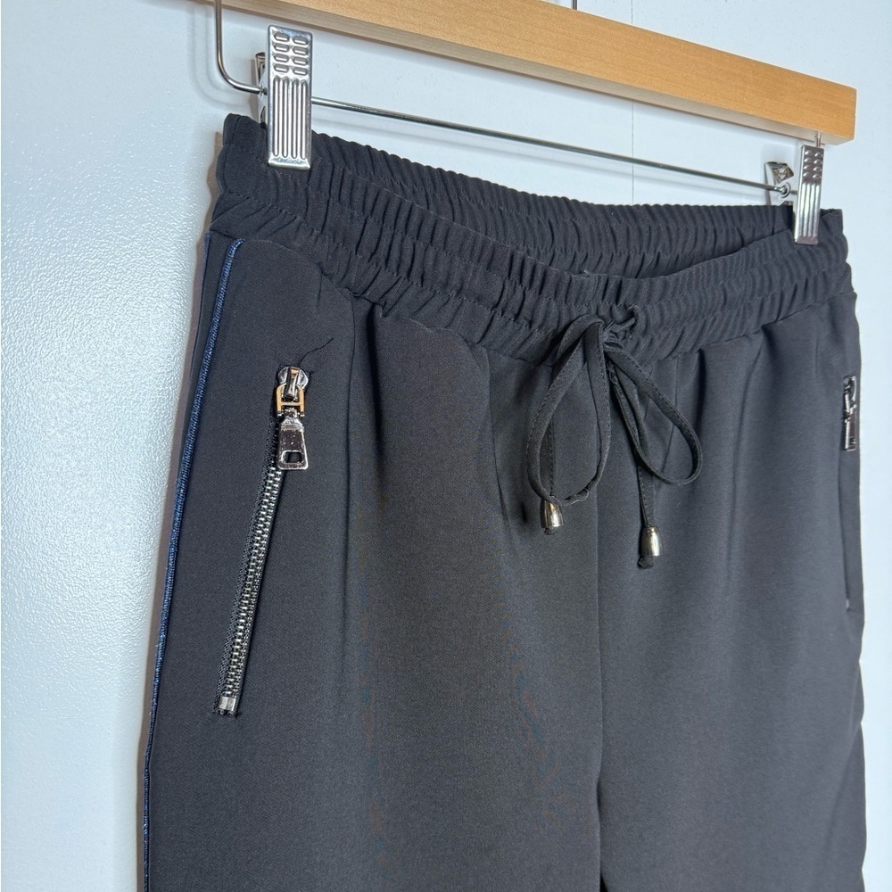 Lauren Vidal - Straight leg casual athleisure pants- black with blue stripe XS - Picture 2 of 9